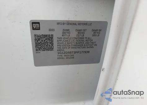 2023 Chevrolet Malibu Fwd 1Lt из США, поврежденный, VIN 1G1ZD5ST2PF177939